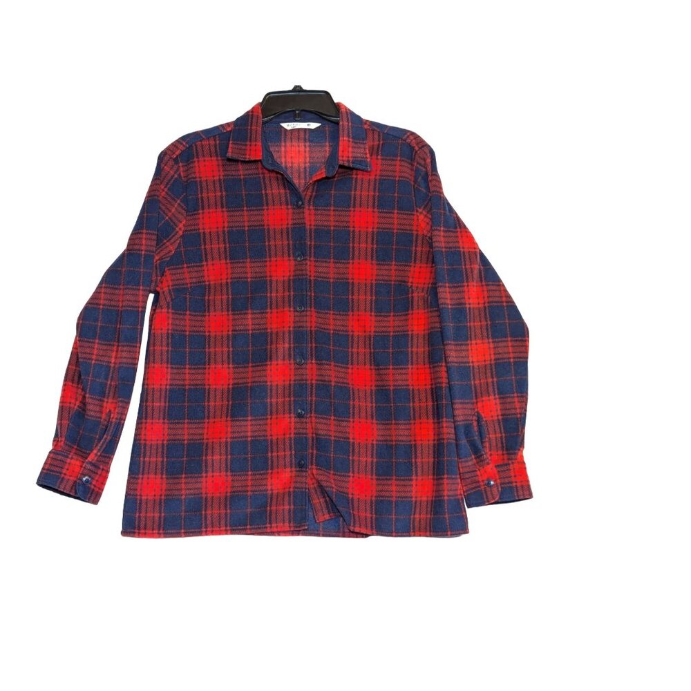 Riders By Lee Plaid Button-Up Shirt M Red/Blue Polyester